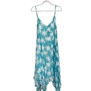 Tropical Aqua White Palm Tree Midi Dress One Size